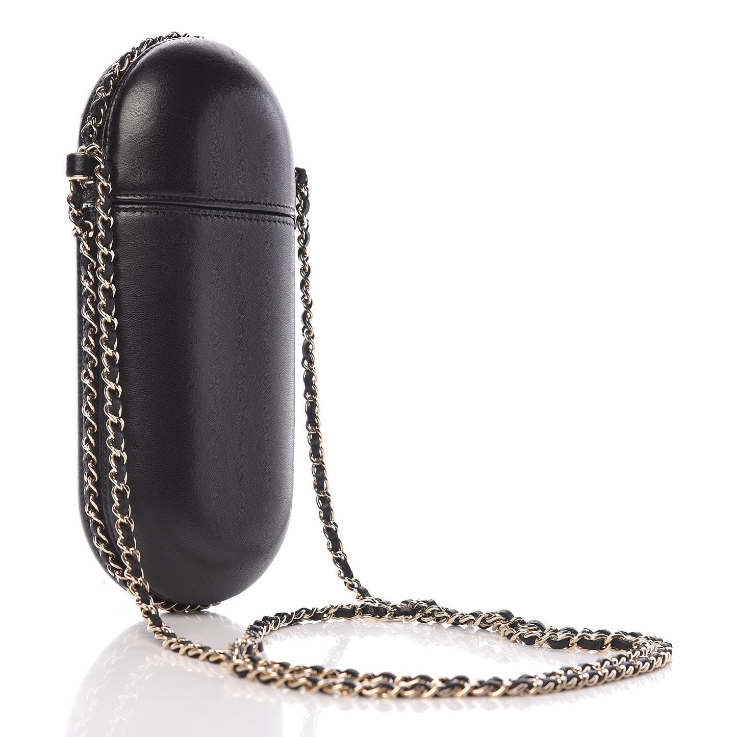 Lambskin Chain Around Phone Holder Black