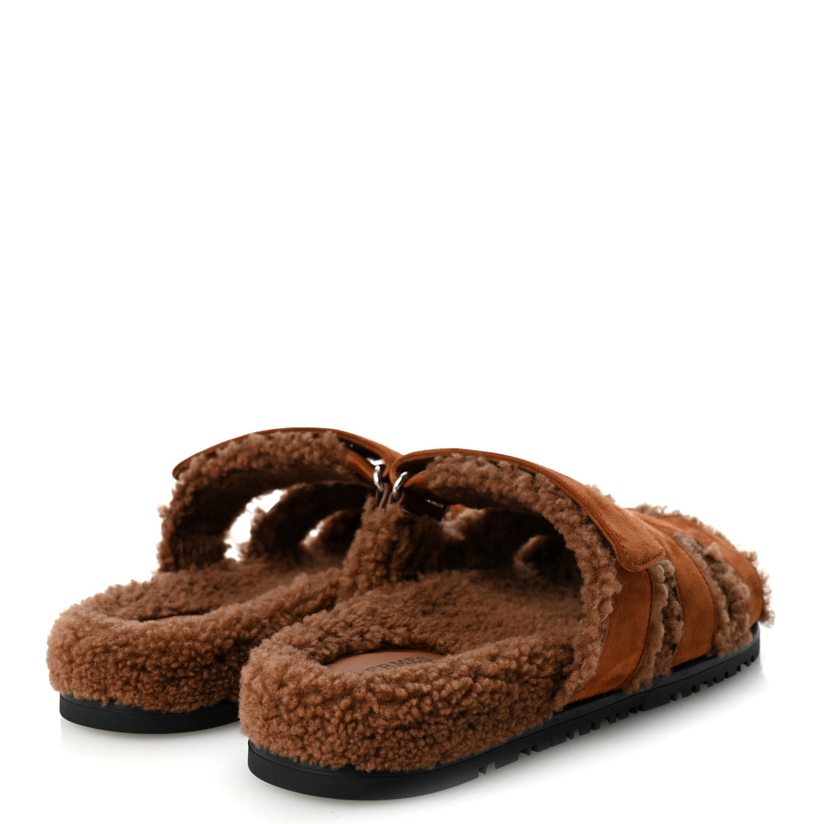 Suede Goatskin Shearling Womens Chypre Sandals 38.5 Gold