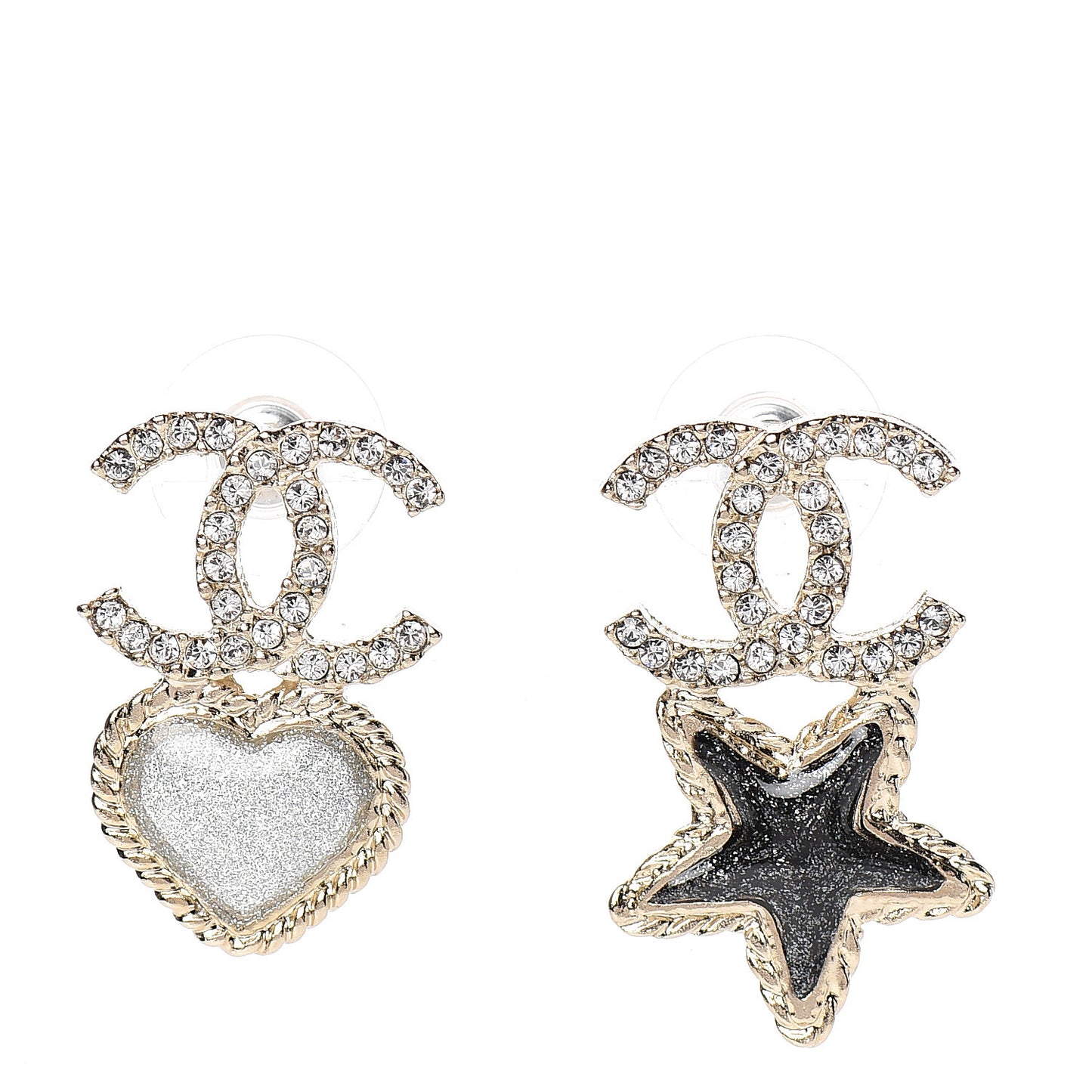Crystal Enamel CC Star Heart Earrings Gold