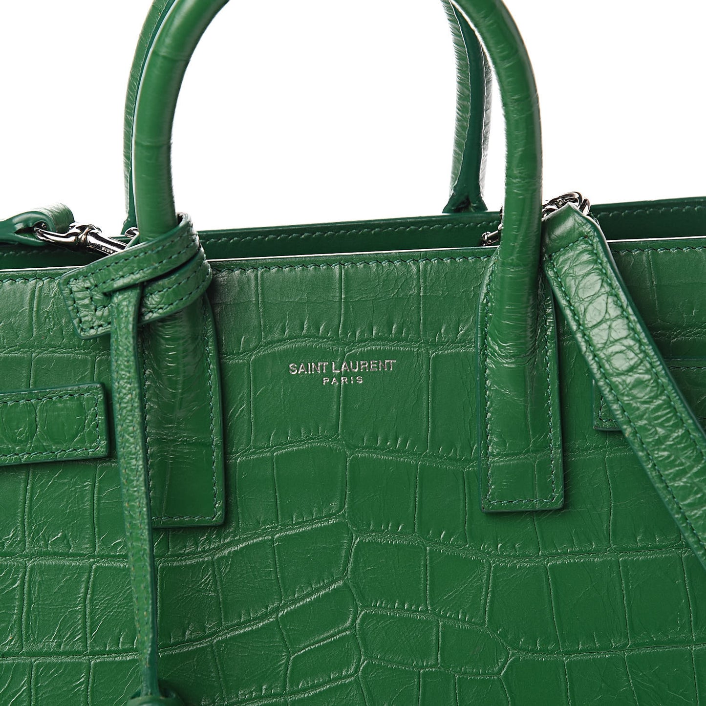 Calfskin Crocodile Embossed Nano Sac De Jour Green
