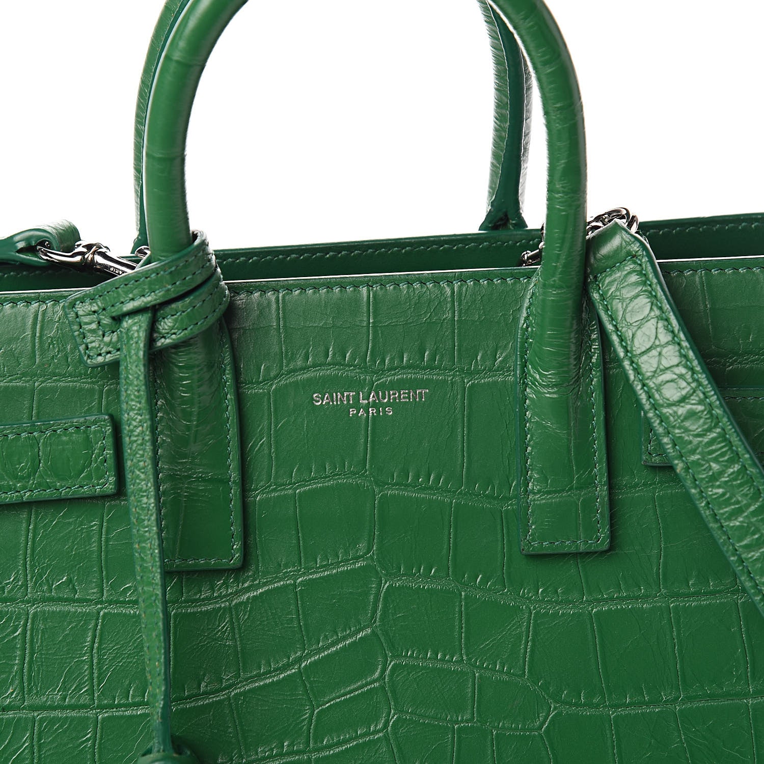 Saint Laurent Calfskin Crocodile Embossed Nano Sac De Jour Green 10 of 10