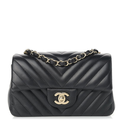 Chanel Lambskin Chevron Quilted Mini Rectangular Flap Black 1 of 9