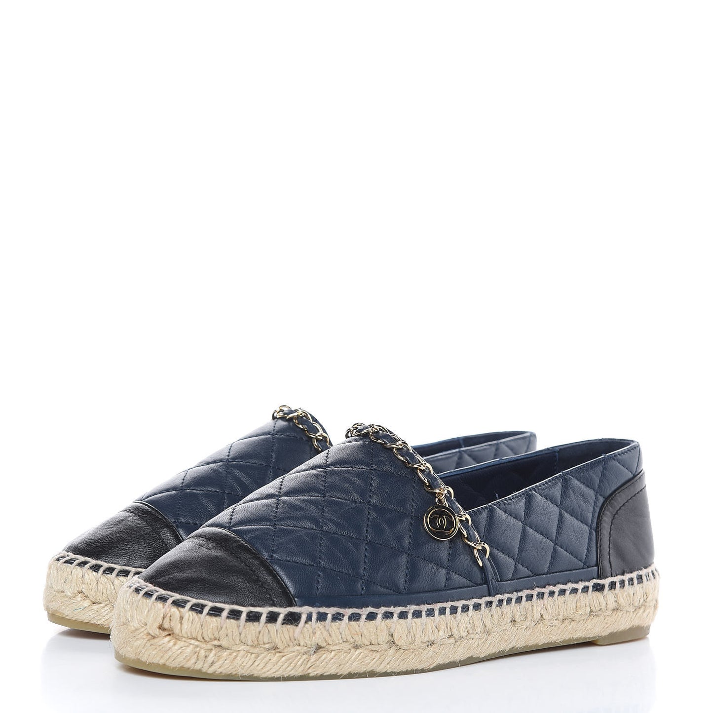 Lambskin Quilted CC Chain Espadrilles 38 Navy Black
