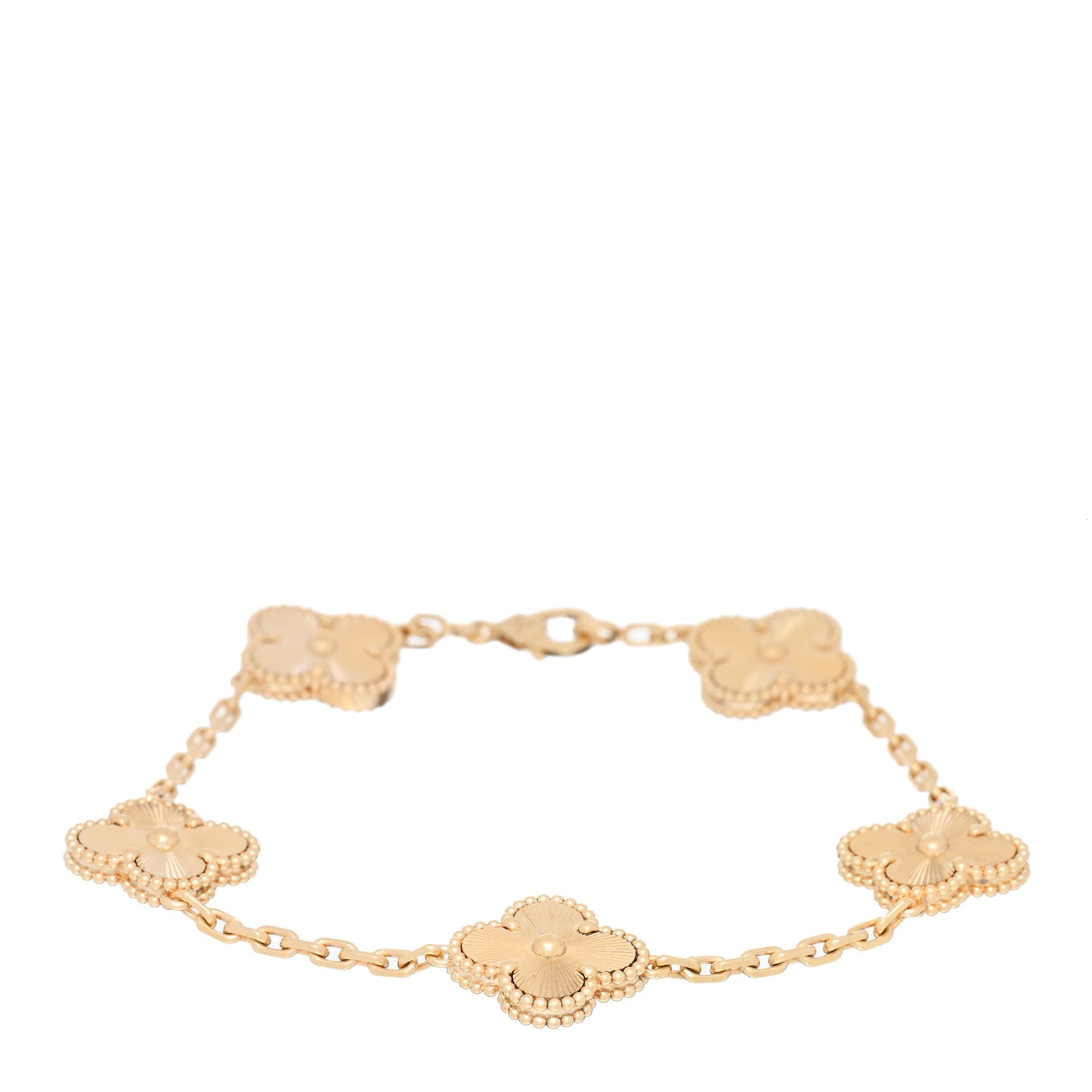 18K Yellow Gold 5 Motifs Guilloche Vintage Alhambra Bracelet