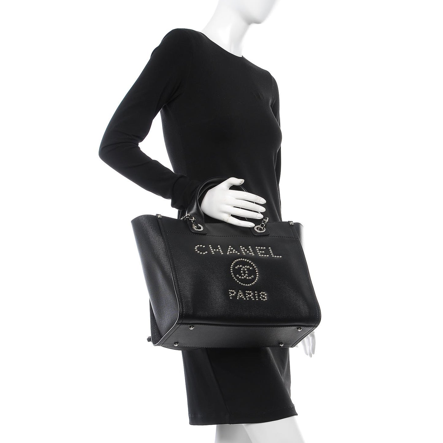 Caviar Small Studded Deauville Tote Black