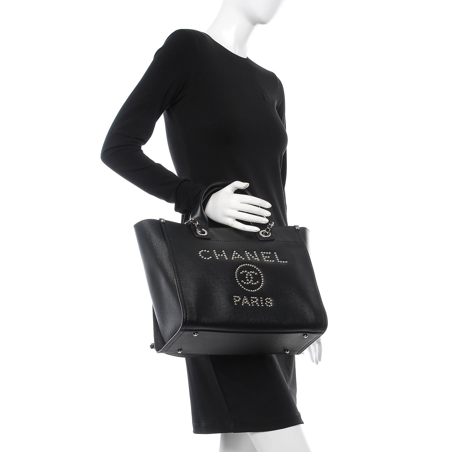 Chanel Caviar Small Studded Deauville Tote Black 2 of 9