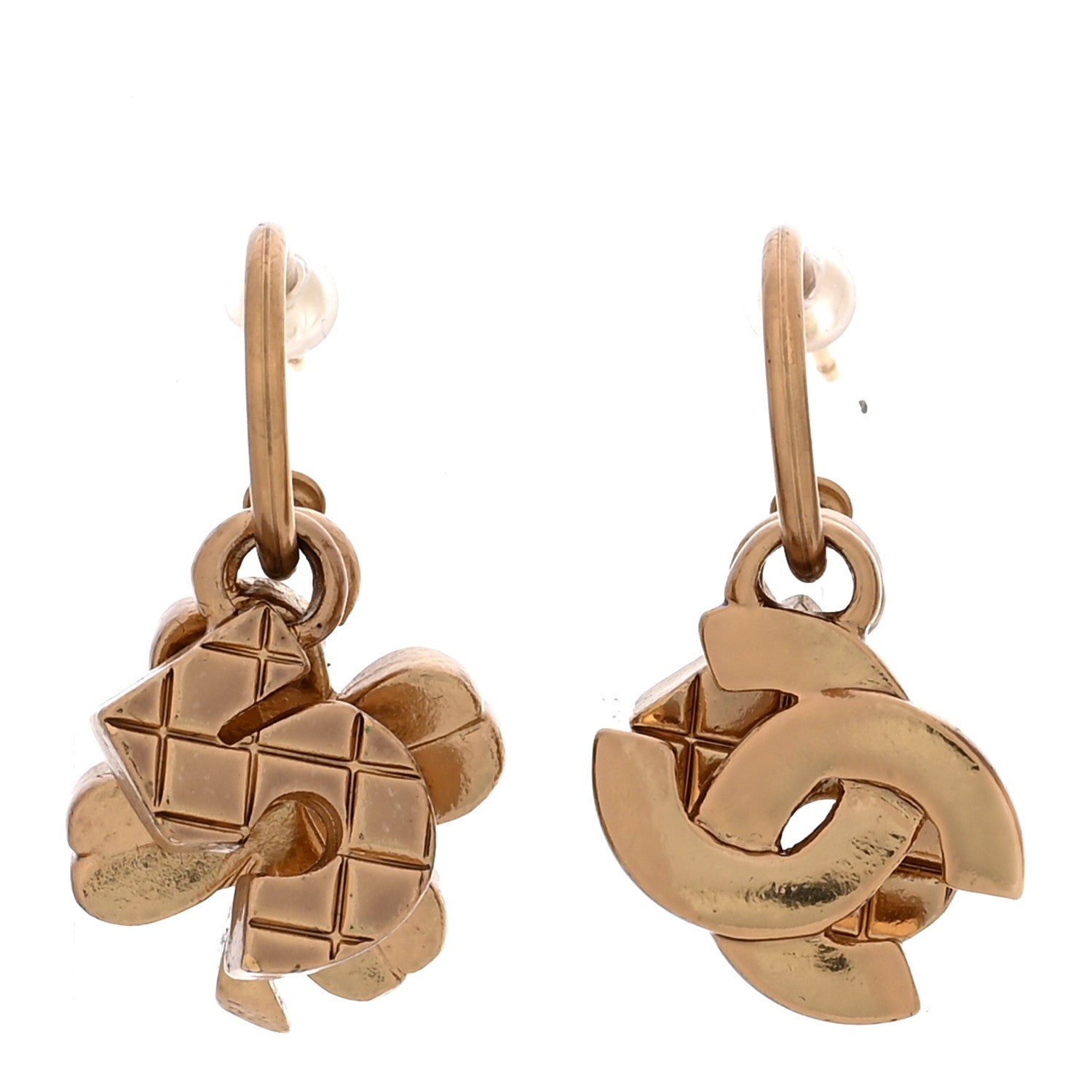Chanel Metal Drop No 5 Clover CC Earrings Gold 1 of 4
