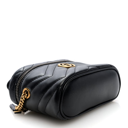 Gucci Calfskin Matelasse Chevron Mini GG Marmont Top Handle Bag Black 4 of 9