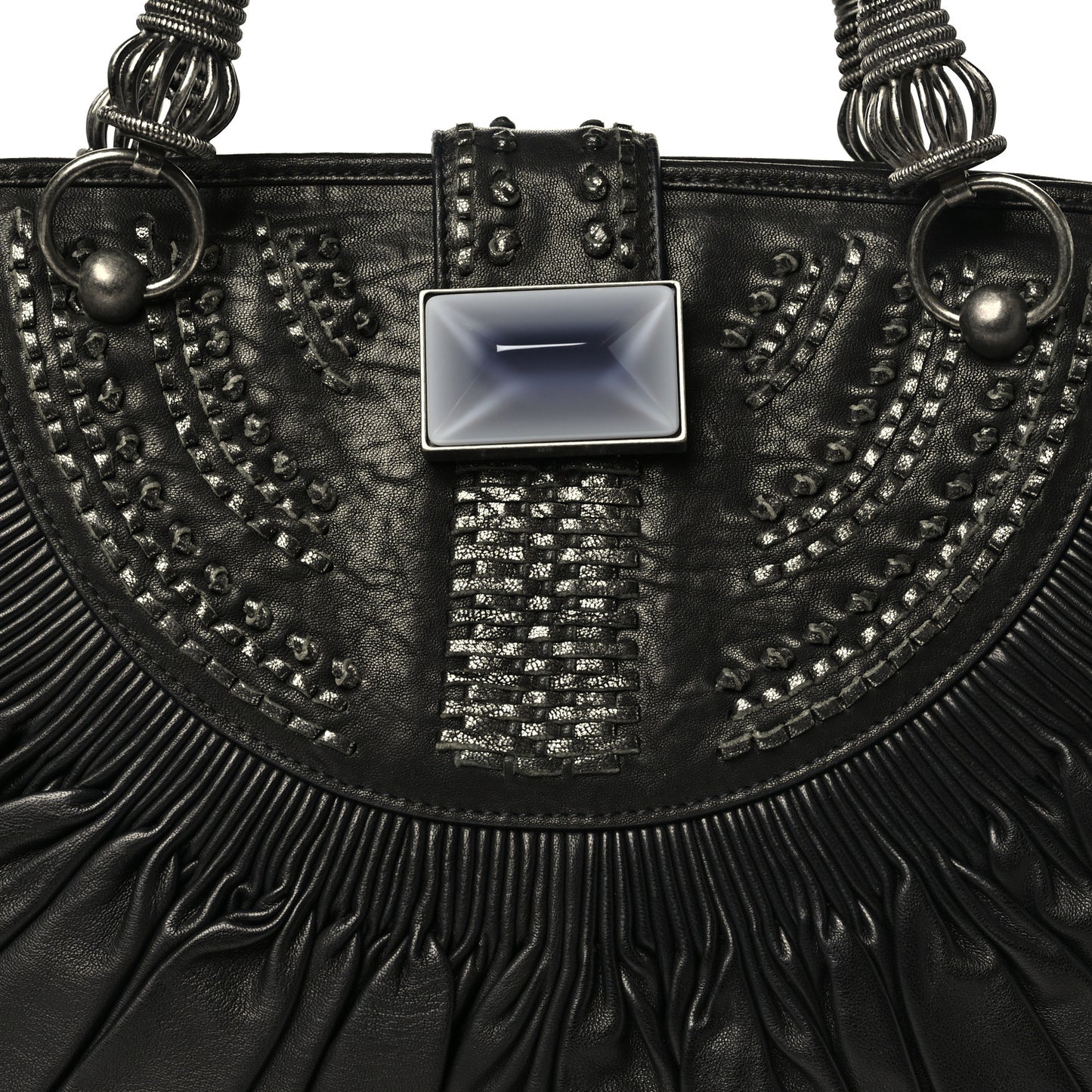 Lambskin Plisse Pleated Basket Tote Bag Black