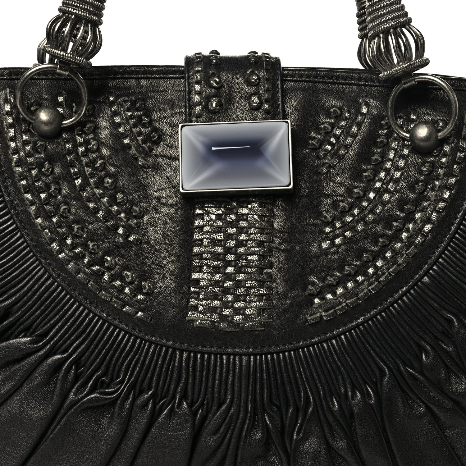 Christian Dior Lambskin Plisse Pleated Basket Tote Bag Black 7 of 9