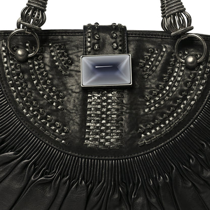 Christian Dior Lambskin Plisse Pleated Basket Tote Bag Black 7 of 9