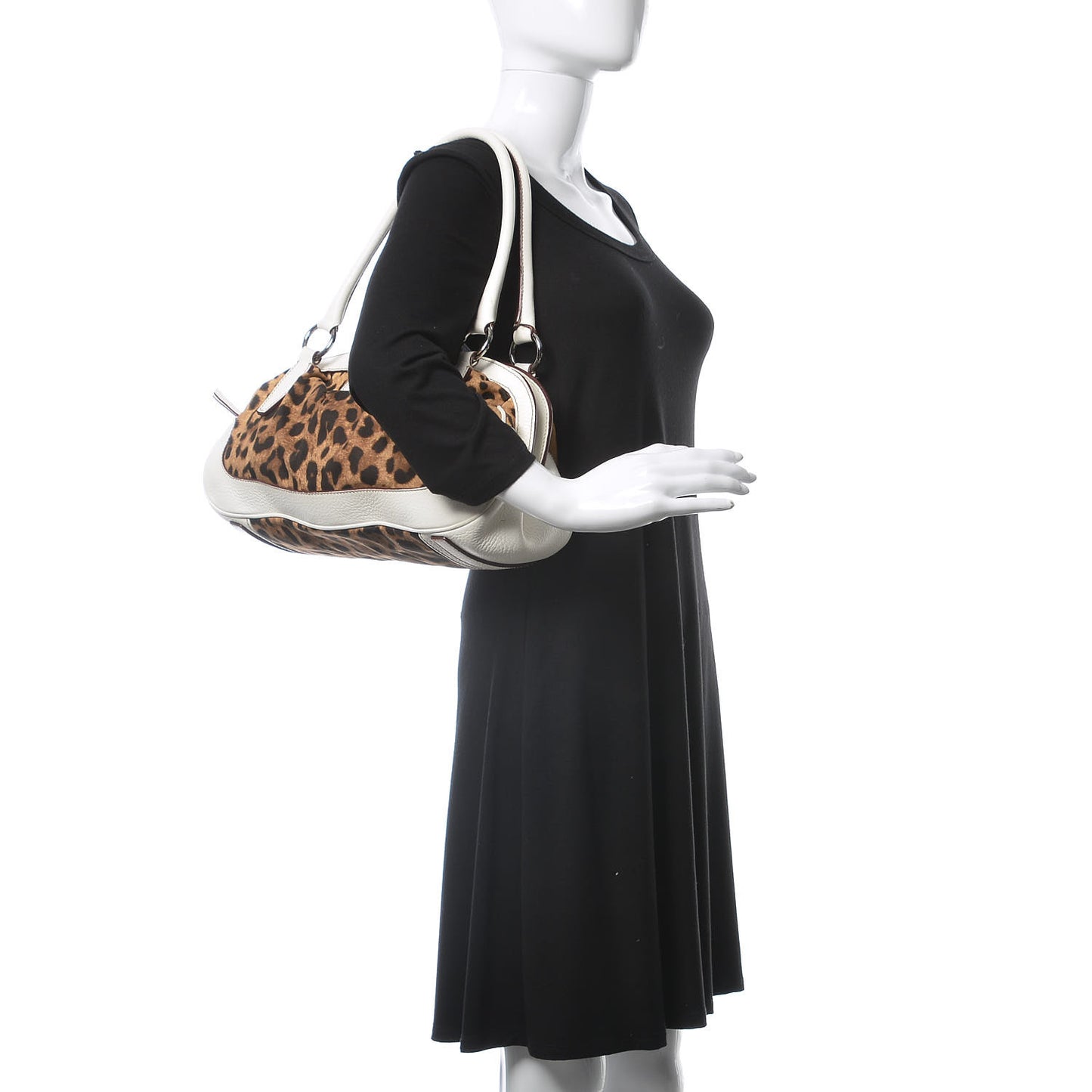 Calfskin Leopard Print Satchel Beige
