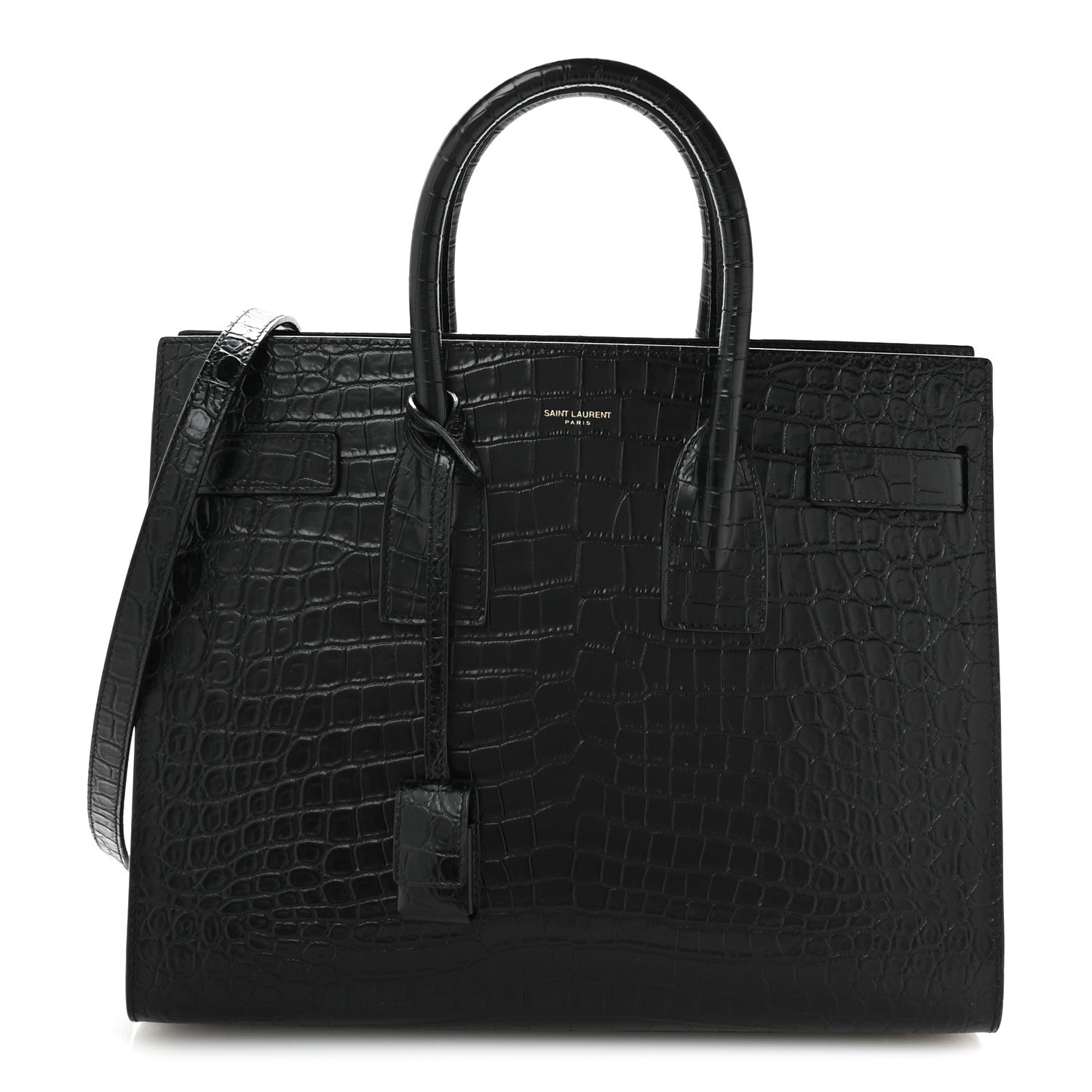 Saint Laurent Calfskin Crocodile Embossed Small Sac de Jour Black 1 of 10