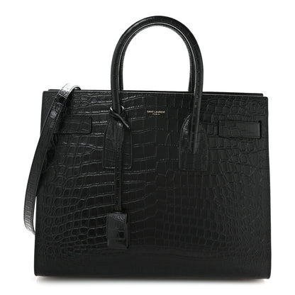 Saint Laurent Calfskin Crocodile Embossed Small Sac de Jour Black 1 of 10