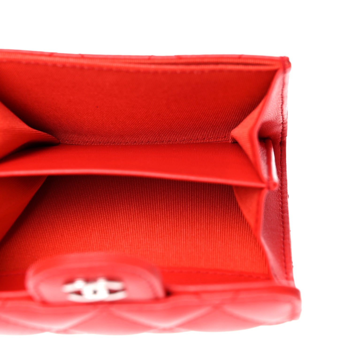 Lambskin Quilted Flap Card Holder Wallet Red