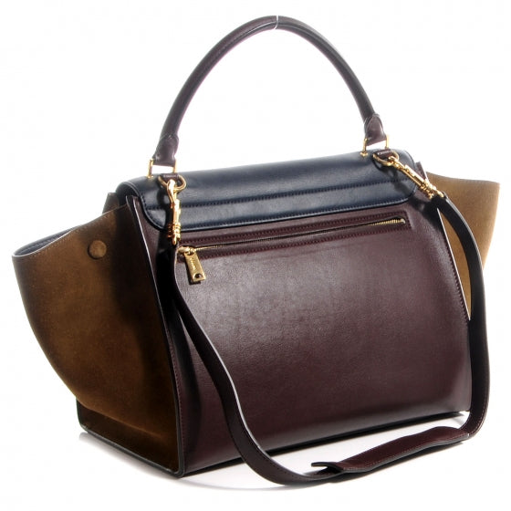Calfskin and Suede Medium Tri-Color Trapeze Navy