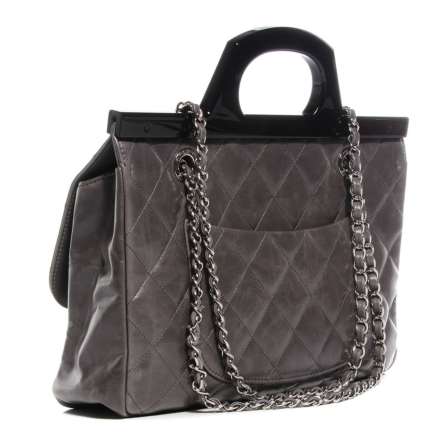 Glazed Calfskin Quilted Small CC Delivery Tote Grey