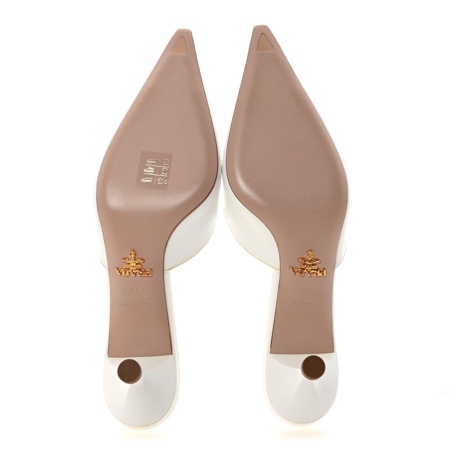 Prada Saffiano Logo Pointed Toe 50mm Mules 36 White 1866569