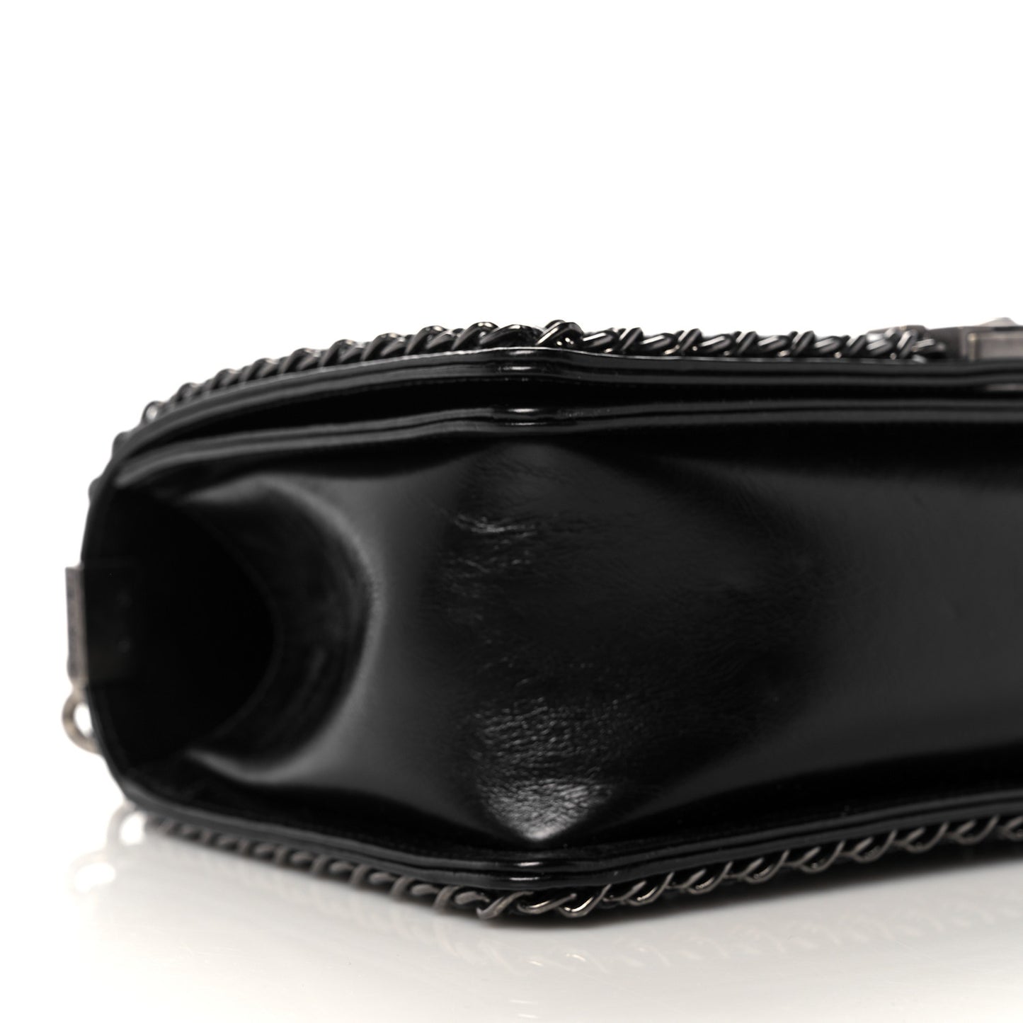 Glazed Calfskin Quilted Medium Boy Chained Flap Black