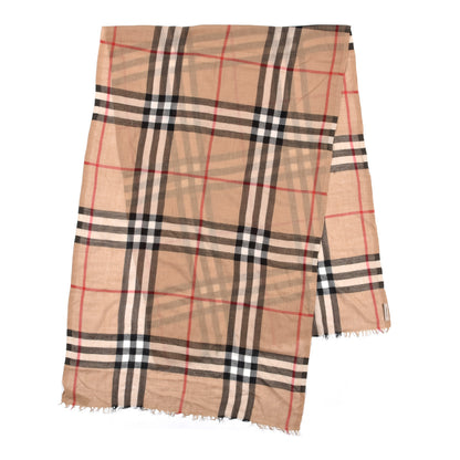 Burberry Wool Silk Gauze Giant Check Lightweight Scarf Camel 2 of 4