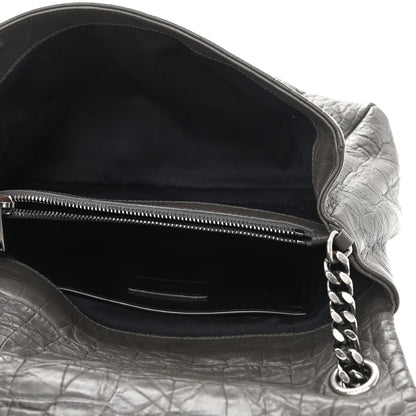 Saint Laurent Calfskin Crocodile Embossed Medium West Hollywood Monogram Fold-Over Grey 5 of 11