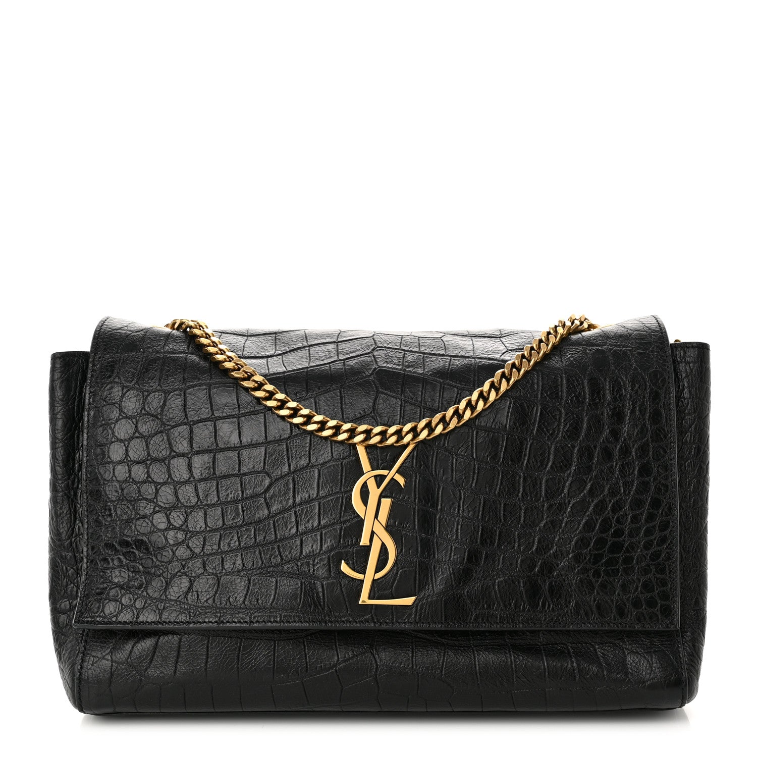 Saint Laurent Calfskin Crocodile Embossed Suede Medium Reversible Monogram Kate Satchel Military Taupe 1 of 13