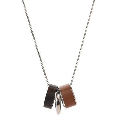 Louis Vuitton Wood Leather Ring Necklace Silver 1 of 5
