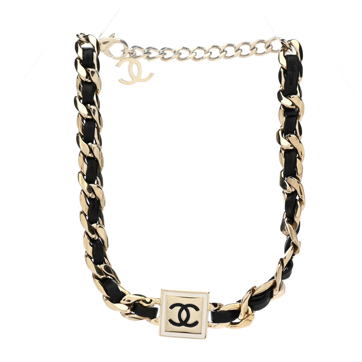 Chanel Metal Lambskin CC Square Choker Gold Black White 3 of 7
