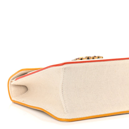 Gucci Linen Canvas Embroidered Small Shoulder Bag White 9 of 11