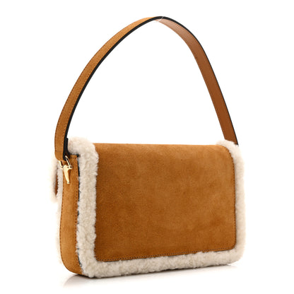 Gucci Suede Shearling Horsebit Mini 1955 Shoulder Bag Honey Beige Milk 3 of 11