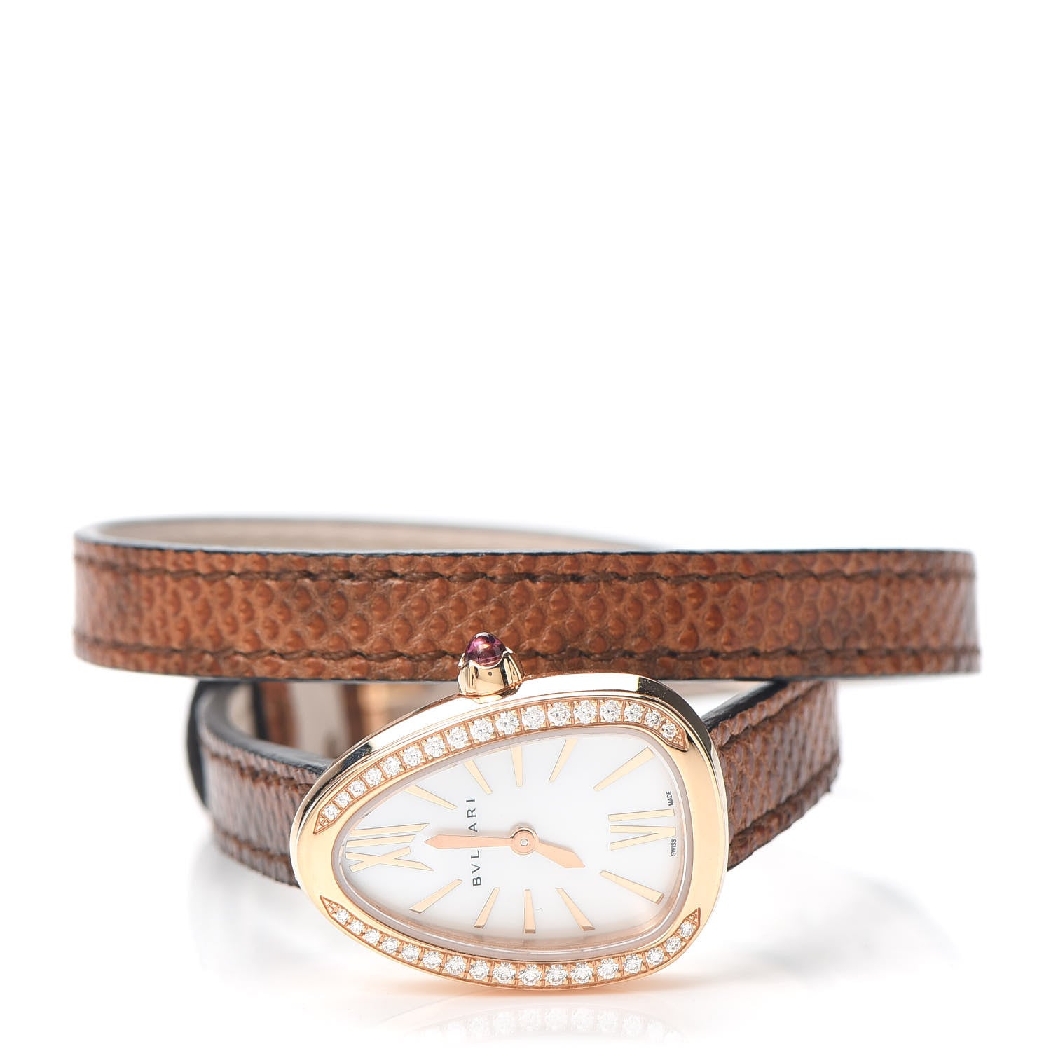 Bulgari 18K Rose Gold Lizard Diamond Bezel Mother of Pearl 20mm Serpenti Double Wrap Quartz Watch 2 of 6