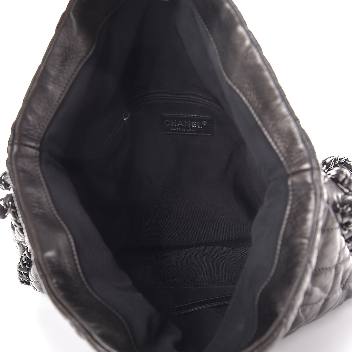 Metallic Calfskin Quilted Large Chain Me Hobo Dark Grey