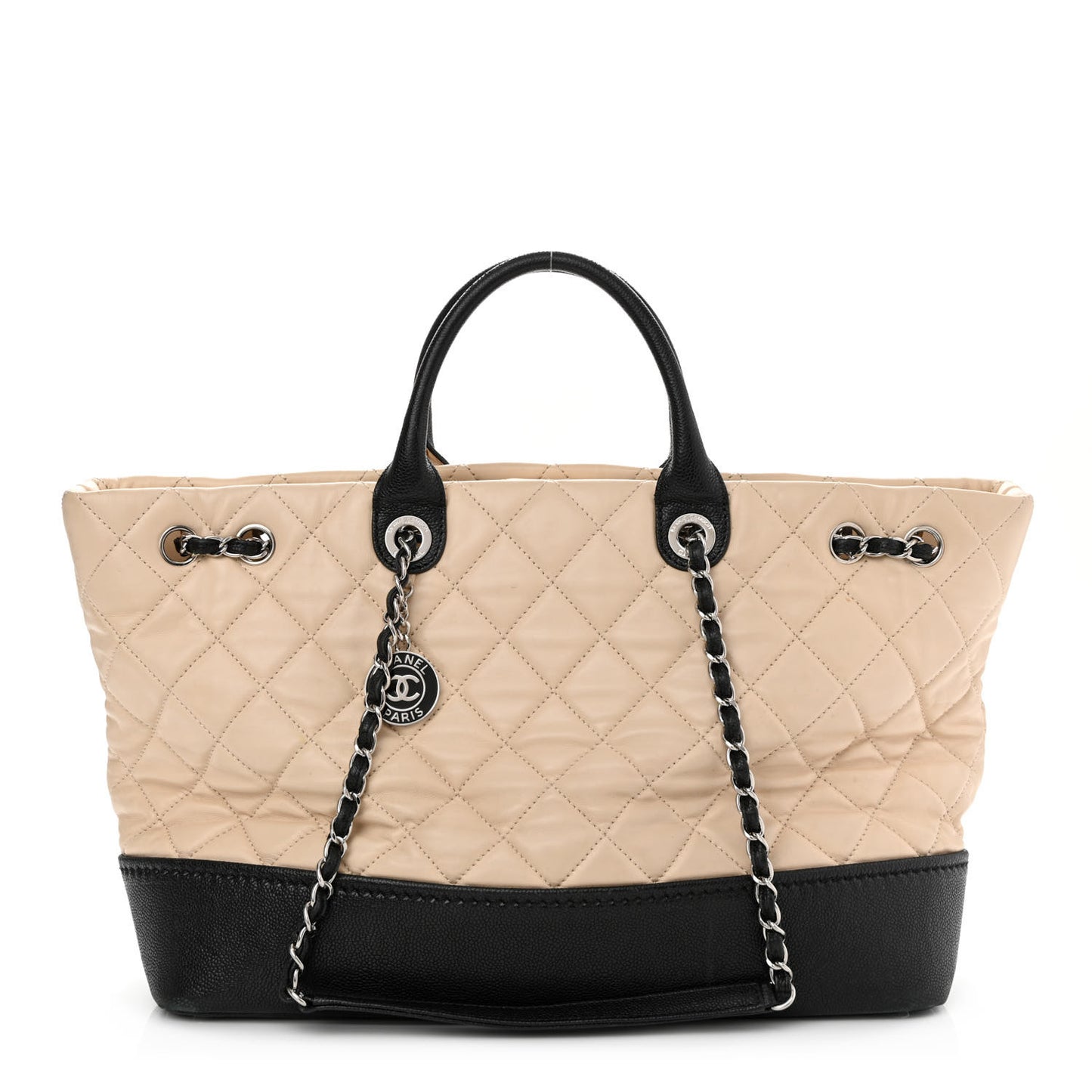Calfskin Caviar Quilted Large Shopping Tote Beige