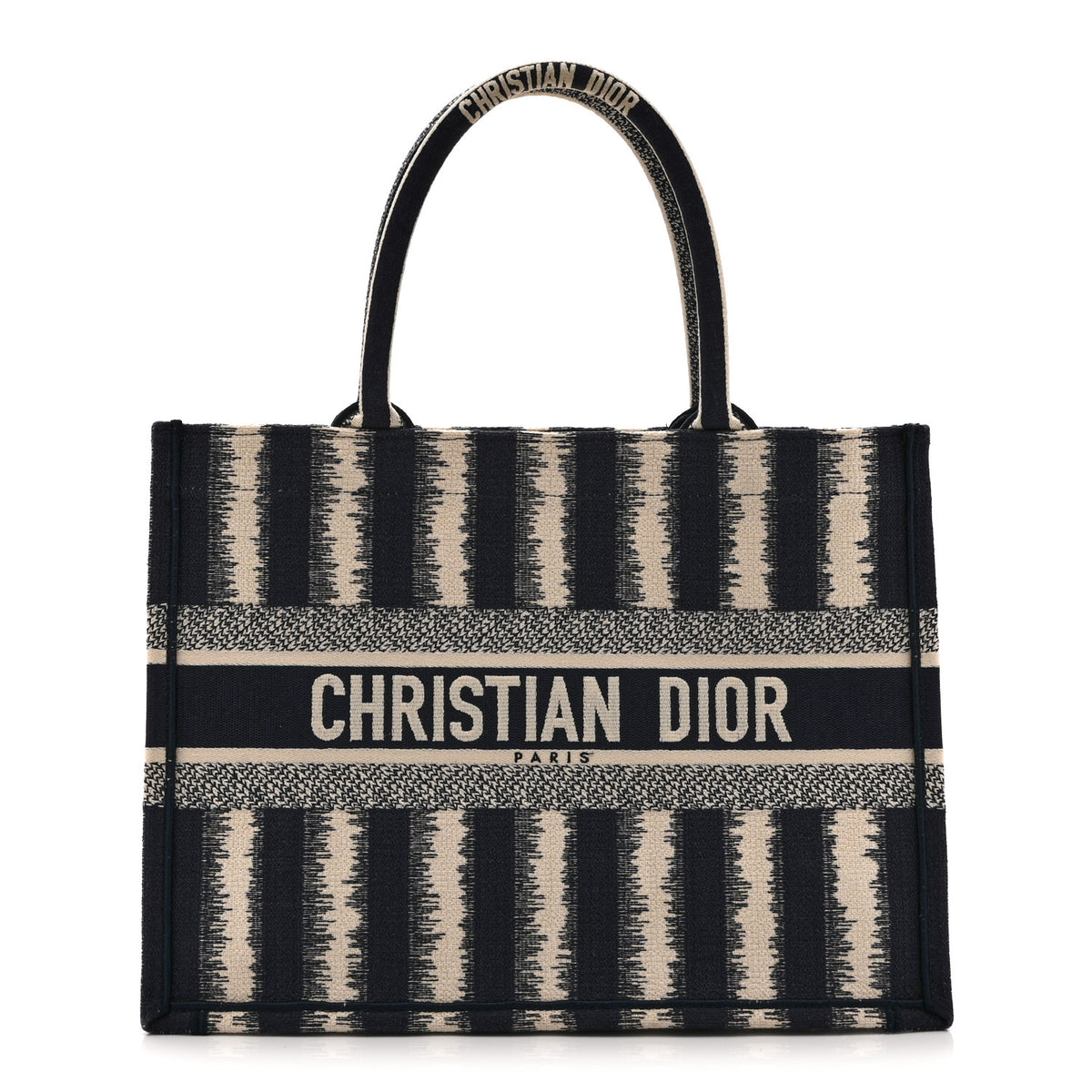 Christian Dior Canvas Embroidered Medium Striped Book Tote Navy 1 of 10