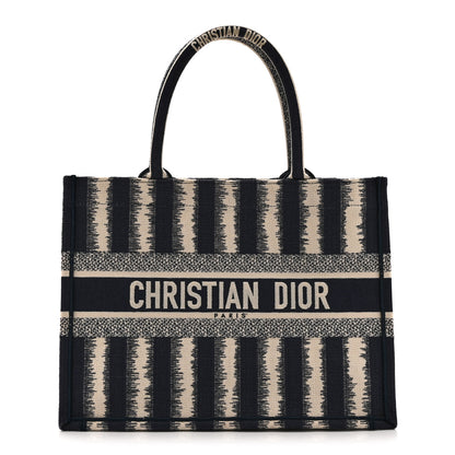 Christian Dior Canvas Embroidered Medium Striped Book Tote Navy 1 of 10