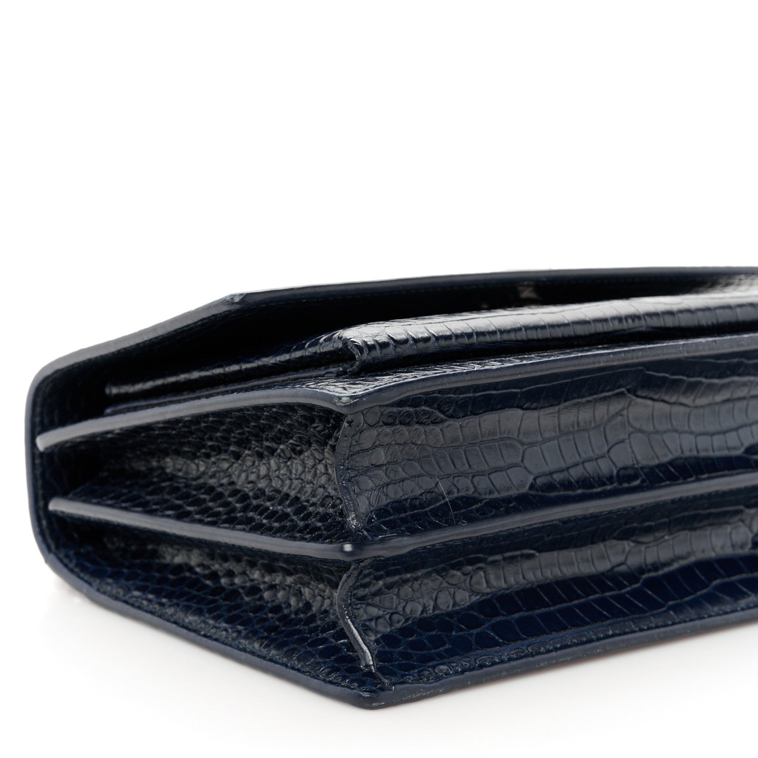 Saint Laurent Calfskin Crocodile Embossed Medium Monogram Sunset  Deep Marine 10 of 11