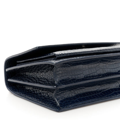 Saint Laurent Calfskin Crocodile Embossed Medium Monogram Sunset  Deep Marine 10 of 11