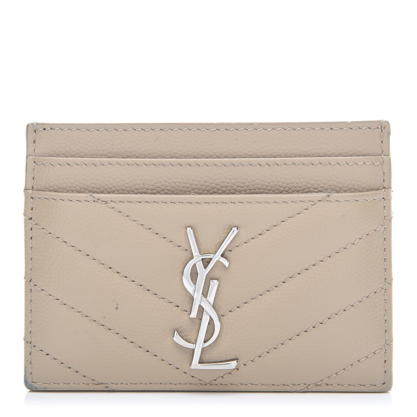Grain De Poudre Matelasse Chevron Monogram Credit Card Case Beige