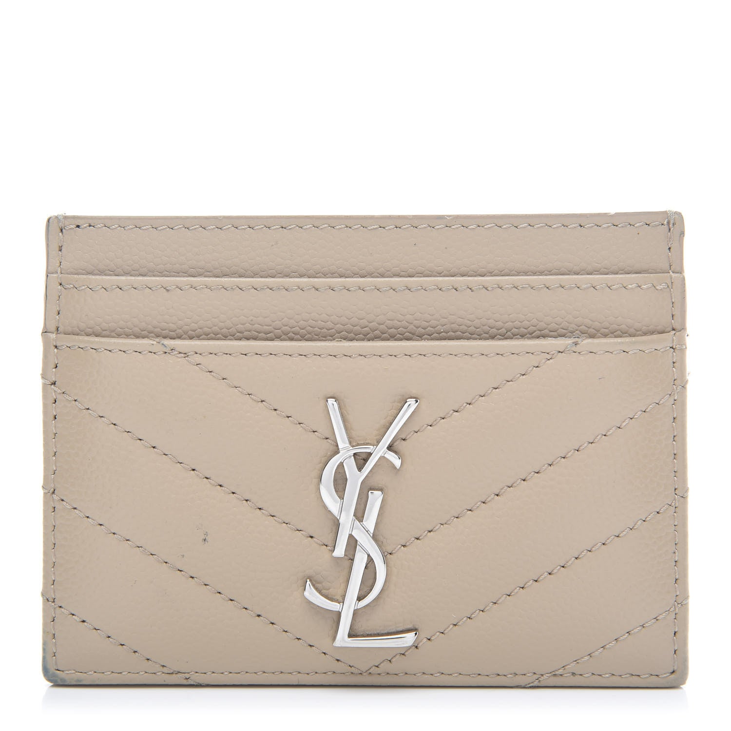 Saint Laurent Grain De Poudre Matelasse Chevron Monogram Credit Card Case Beige 1 of 10