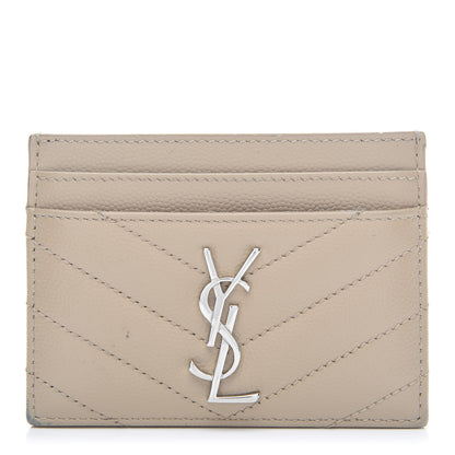 Saint Laurent Grain De Poudre Matelasse Chevron Monogram Credit Card Case Beige 1 of 10