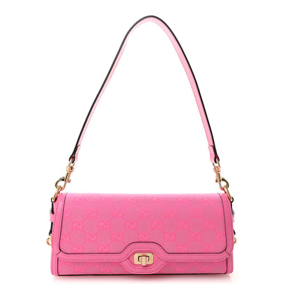Gucci GG Monogram Textured Dollar Calfskin Small Luce Shoulder Bag Pink 1 of 12