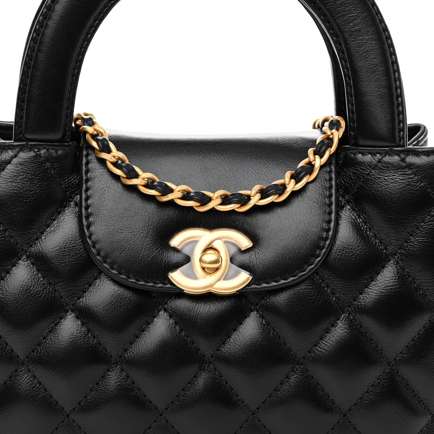 Chanel Shiny Aged Calfskin Quilted Nano Kelly Shopper Black 7 of 9