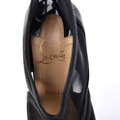 Christian Louboutin Glitter Patent Mesh Farfamesh 150 Peep Toe Platform Booties 35.5 Black 5 of 7