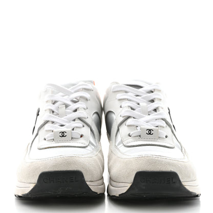 Chanel Nylon Calfskin Suede CC Womens Sneakers 38.5 White Orange 2 of 9