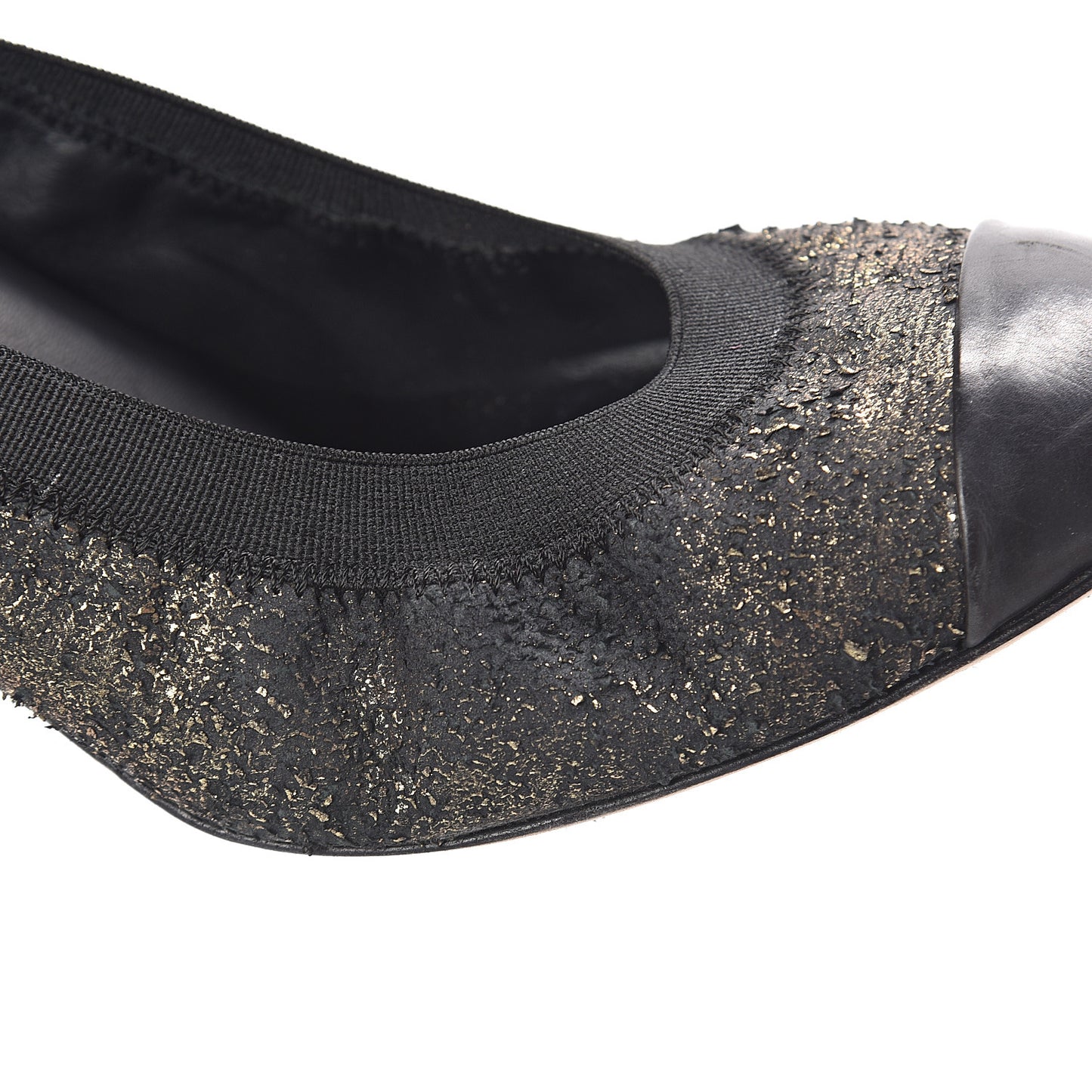Metallic Lambskin Cap Toe CC Elastic Stretch Pumps 38.5 Black