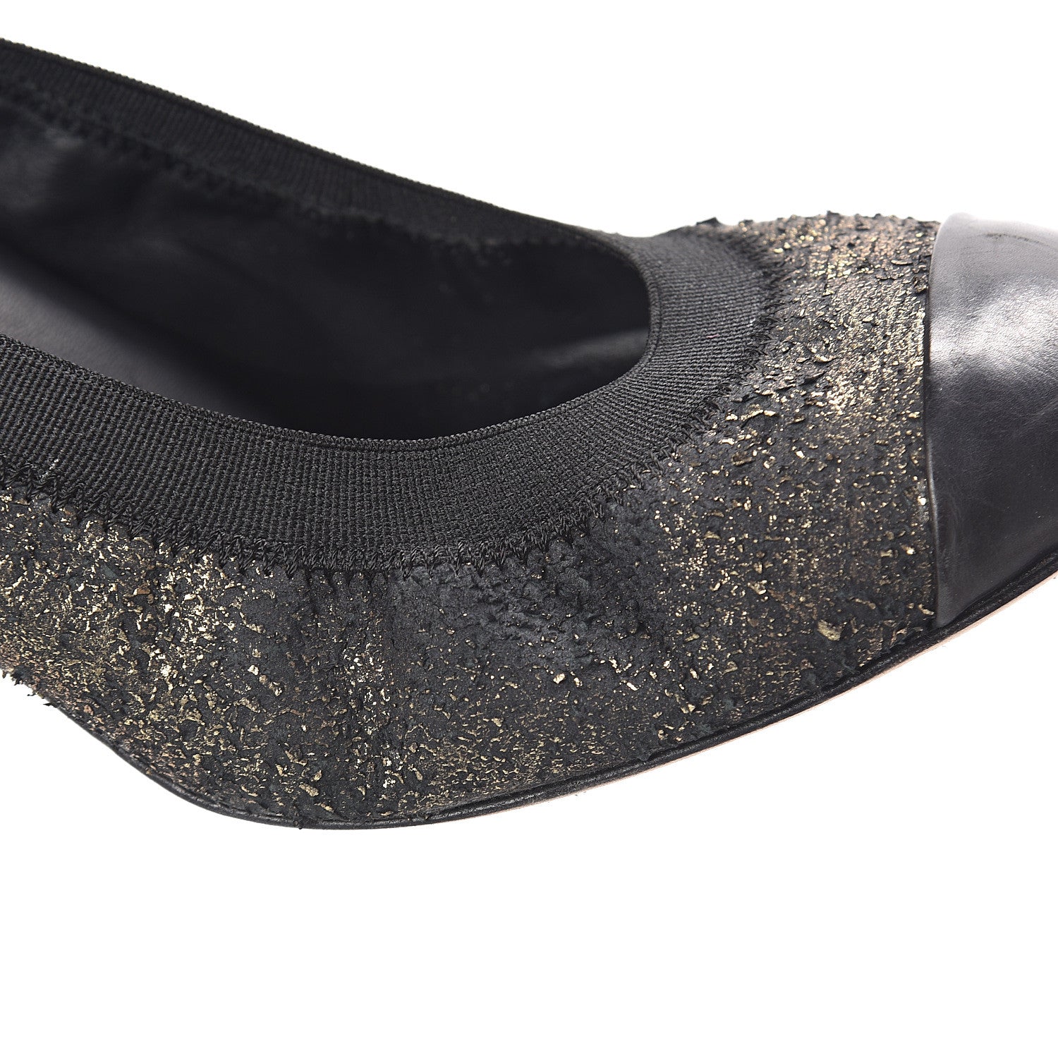 Chanel Metallic Lambskin Cap Toe CC Elastic Stretch Pumps 38.5 Black 11 of 13