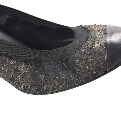 Chanel Metallic Lambskin Cap Toe CC Elastic Stretch Pumps 38.5 Black 11 of 13