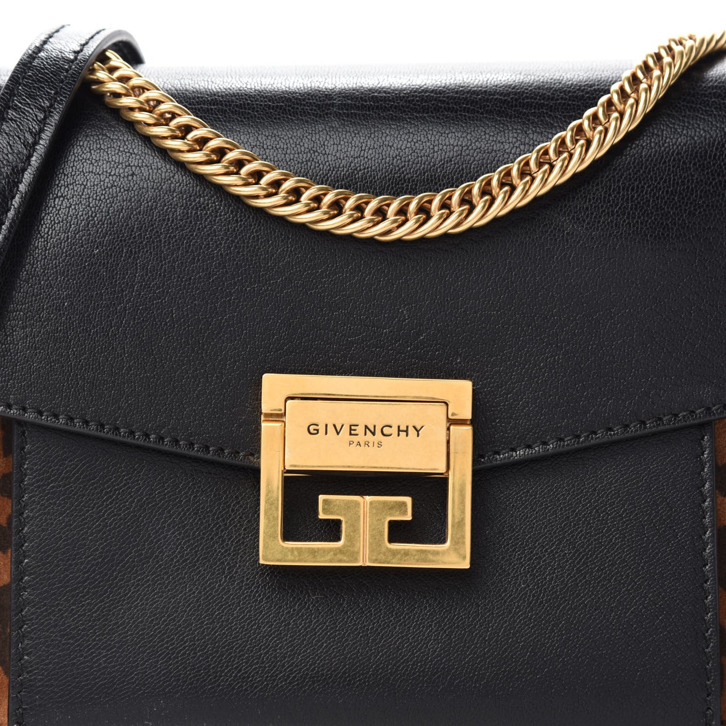 Calfskin Suede Leopard Print Small GV3 Shoulder Bag Black Chestnut