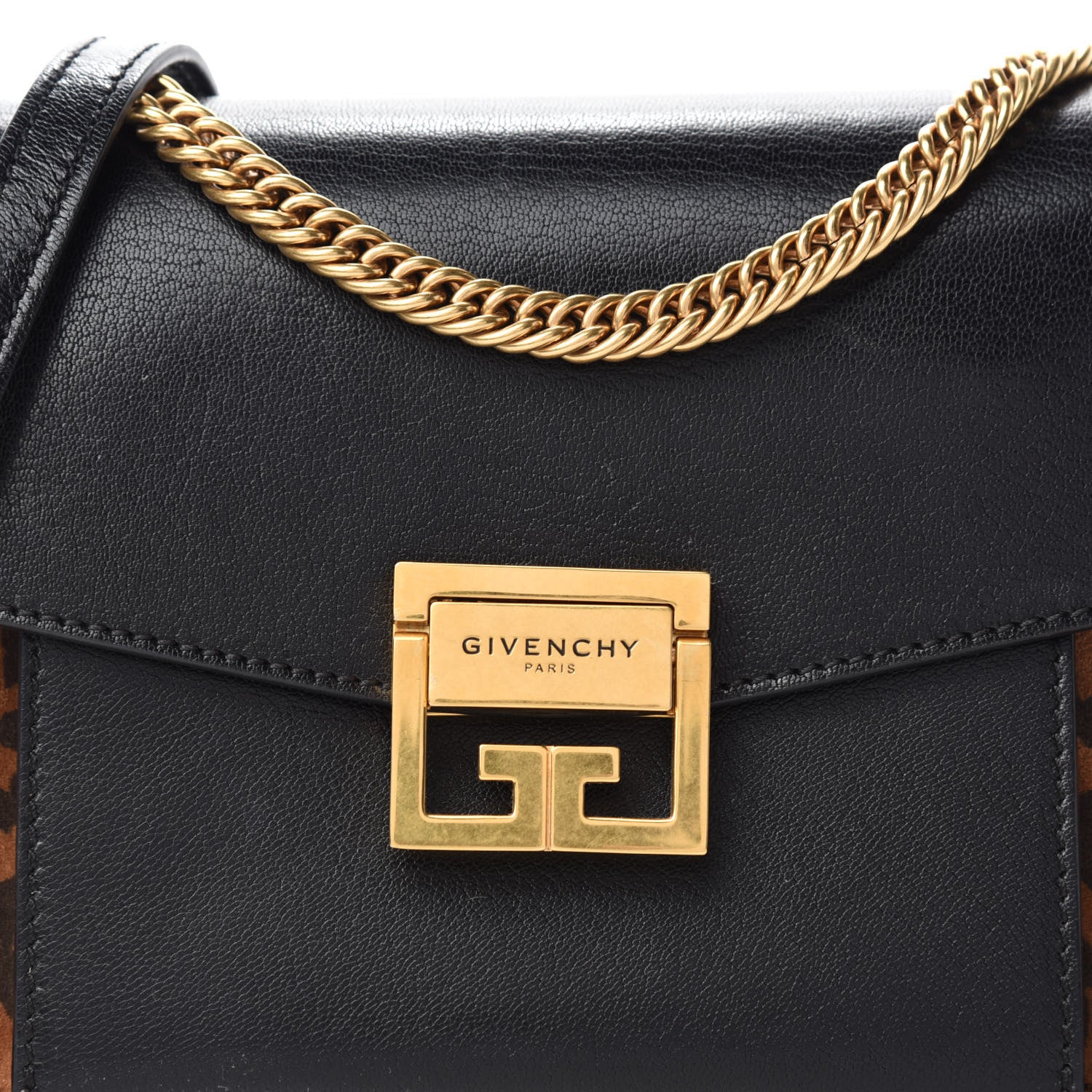 Givenchy Calfskin Suede Leopard Print Small GV3 Shoulder Bag Black Chestnut 9 of 9