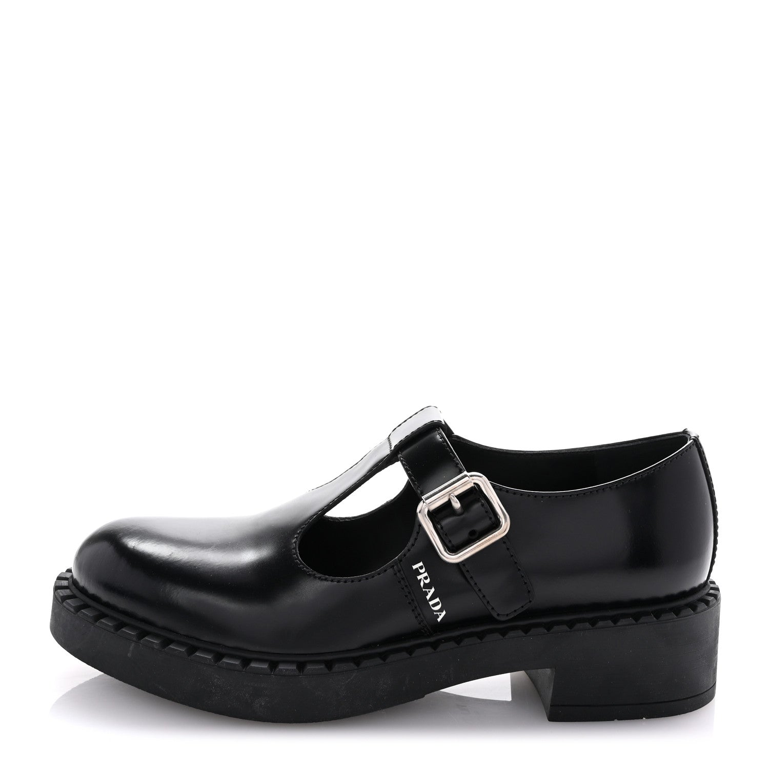 Prada Spazzolato Mary Jane T Strap 40mm Loafers 38 Black 1 of 9